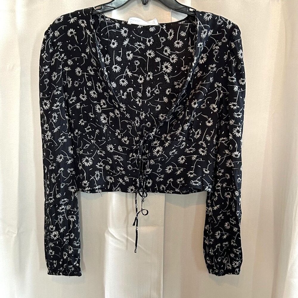 Elodie Womens Top Large Black Daisy Crop Boho Floral Gypsy Whimsigoth 17191x